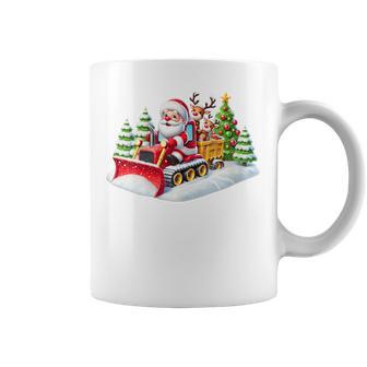 Santa Driving Snow Plow With Reindeer Cute Christmas Coffee Mug - Thegiftio