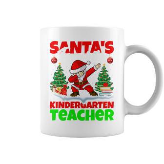 Santa Favorite Kindergarten Teacher Christmas Dabbing Santa Tri-Blend Coffee Mug - Monsterry