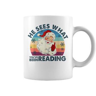 He Sees What You've Been Reading Santa Christmas Bookish Coffee Mug - Thegiftio UK