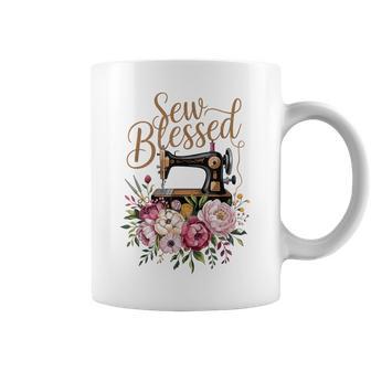 Sew Blessed Vintage Sewing Machine Floral Quilting Coffee Mug - Thegiftio UK