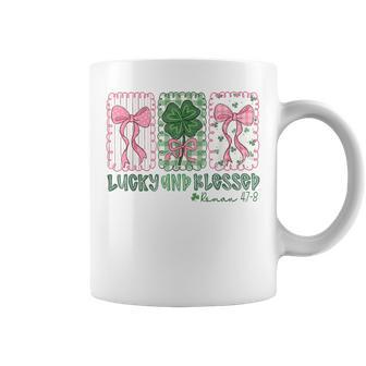 St Patrick's Day Preppy Lucky And Blessed Coquette Bow Girly Coffee Mug | Mazezy