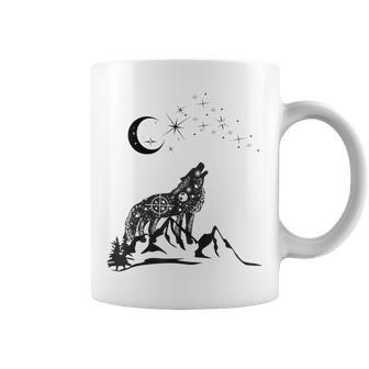 Stars Moon Astrology Wolf Mountain Landscape Graphic Coffee Mug | Mazezy