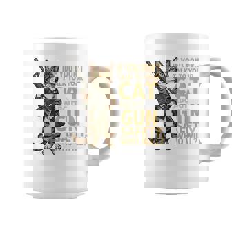 Talk To Your Cat About Gun Safety Cat Humor Coffee Mug | Mazezy