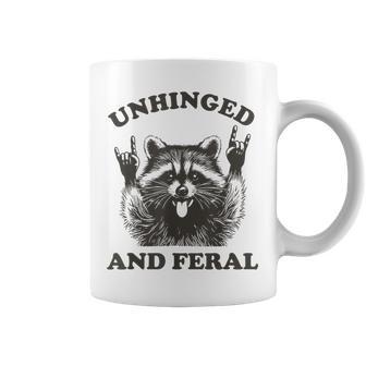 Unhinged And Feral Vintage Rock On Humor Raccoon Coffee Mug - Thegiftio