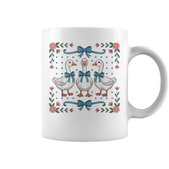 Vintage Country Geese And Flowers Bows 80S 90S Style Goose Coffee Mug - Monsterry