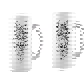 ウルフ フローラル ヴィンテージ 花 オオカミの顔 オオカミの恋人 コーヒーマグ - Kawaiitshirt