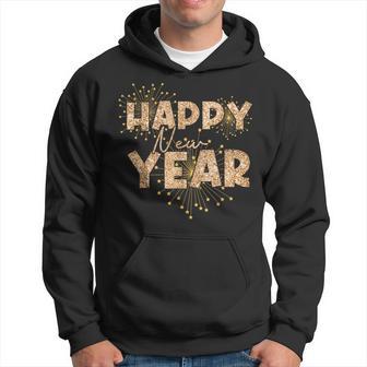 Happy New Years Eve Fireworks Party Chwarz Kurzarm Klassisch Mit Leopardendruck Glitzerilvester Party Neues Jahr Weihnacht Geburtstag 2025 Kapuzenpullover - Geschenkecke