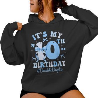 10 Year Old It's My 10Th Birthday Girl Blue Coquette Bow Women Hoodie - Thegiftio UK