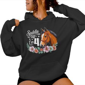 4Th Horse Birthday Four Years Old Girls Horses Birthday Women Hoodie - Thegiftio