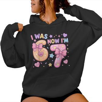 I Was 6 Now I'm 7 Birthday Coquette Bow Cute Birthday Girl Women Hoodie - Thegiftio UK