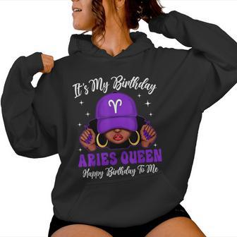 Aries Queen Black Woman Purple Cap Zodiac Sign Women Hoodie - Monsterry