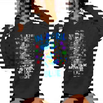 Autism Awareness April We Wear Blue T Rex Dinosaur Boy Girl Women Hoodie - Thegiftio