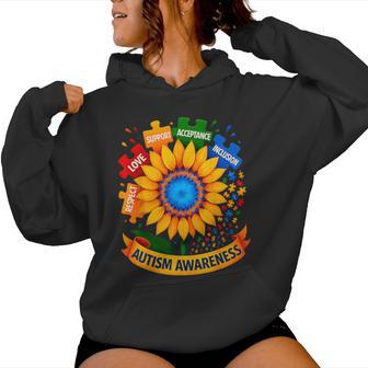 Autism Awareness Sunflower Respect Love Support Blue Autism Women Hoodie - Thegiftio UK