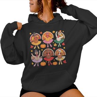 Autumn Ballerinas Dancing Cute Turkey Thanksgiving Girls Women Hoodie - Thegiftio UK