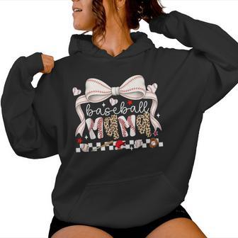 Baseball Mama Game Day Leopard Bow Cute Sports Mother Season Women Hoodie | Mazezy