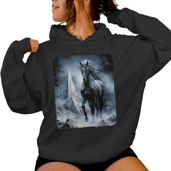 Beautiful Black Horse Running Through The Snow Women Hoodie - Thegiftio UK