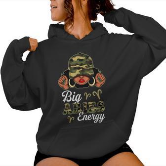 Big Aries Energy Black Woman Camouflage Zodiac Sign Women Hoodie | Mazezy