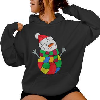 Building Bricks Christmas Patchwork Snowman Merry Brickmas Women Hoodie - Thegiftio UK