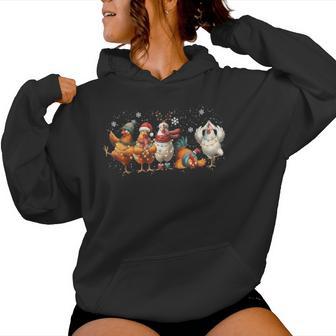 Chicken Christmas Lights Santa Family Celebration Season Women Hoodie - Monsterry