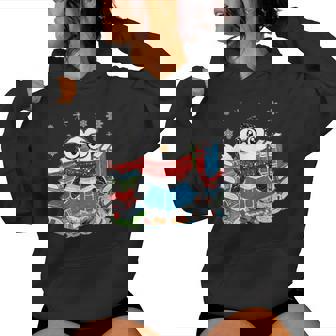 Christmas A Penguin Reading Book Snowflake Cocoa Hot Teacher Women Hoodie - Thegiftio