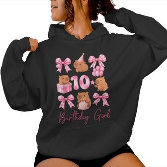 Coquette 10Th Birthday Girl Cute Capybara Bow 10 Year Old Women Hoodie - Thegiftio UK