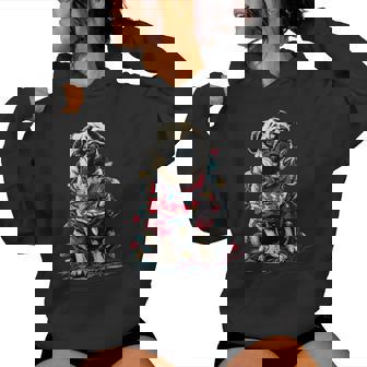 Cute Pug With Christmas Lights Festive Dog Winter Holidays Women Hoodie | Seseable CA