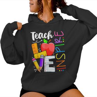 Cute Teach Love And Inspire Teacher Women Hoodie - Seseable