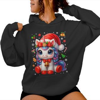 Cute Graphic Unicorn Santa Hat Pjs Christmas Xmas Girl Women Hoodie - Thegiftio UK