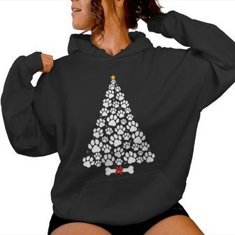 Dog Paw Christmas Tree Pet Dog Puppy Lover Xmas Women Hoodie - Thegiftio UK