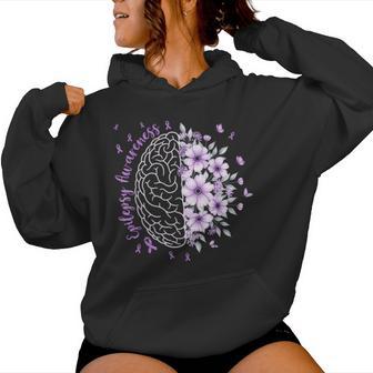 Epilepsy Awareness Floral Brain Purple Ribbon Warrior Women Women Hoodie - Thegiftio UK