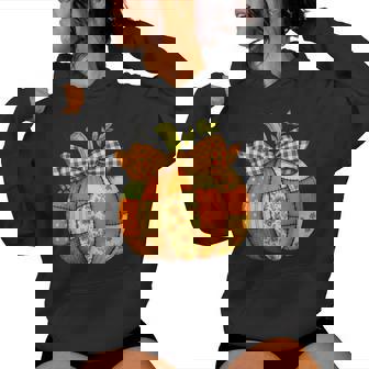 Fall Patchwork Pumpkin Autumn Halloween Thanksgiving Women Hoodie | Seseable CA