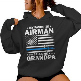 My Favorite Airman Calls Me Grandpa Flag US Air Force USAF Women's Hoodie | Mazezy