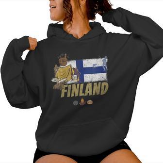 Finland Vintage Souvenir With Elk And Tent Women's Hoodie | Mazezy