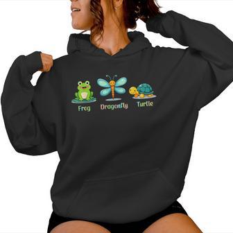 Cute Frog Dragonfly Turtle Adorable Outdoor Animals Women Hoodie - Monsterry