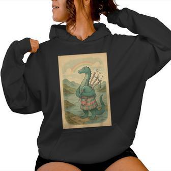 Nessie Playing Bagpipes Under A Rainbow In Scotland Women Hoodie - Thegiftio UK