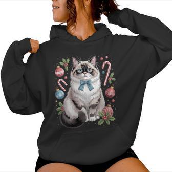 Ragdoll Cat Santa Hat Christmas Lights Women Hoodie - Thegiftio