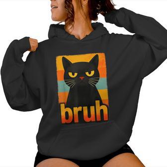Retro Bruh Black Cat Meme Graphic For Boys Girls Women Hoodie - Thegiftio UK