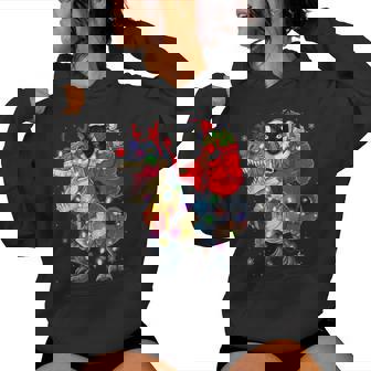 Santa Cat Riding Dinosaur Christmas Lights Women Hoodie - Thegiftio