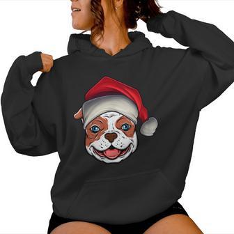 Santa Hat Xmas Pajamas American Bulldog Dog Christmas Women Hoodie | Mazezy
