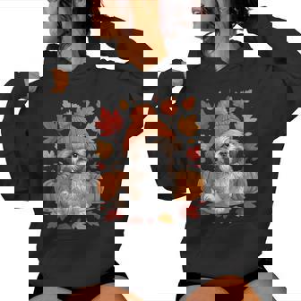 Shih Tzu Fall Scarf Autumn Leaves Dog Lovers Women Hoodie | Seseable CA