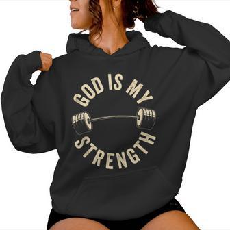 God Is My Strength Vintage Gym Barbell Fitness Christian Women Hoodie - Thegiftio UK