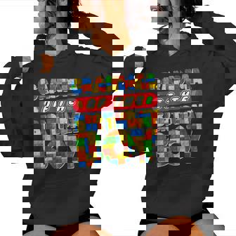 Grandma Birthday Boy Building Bricks Family Party Decor Women Hoodie | Mazezy