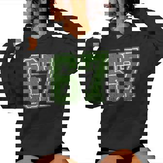 Green Grunge Six Seven 67 Meme Number Varsity Women's Hoodie | Mazezy