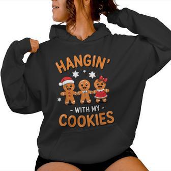 Hangin' With My Cookies Christmas Teacher Gingerbread Pajama Women Hoodie - Thegiftio UK