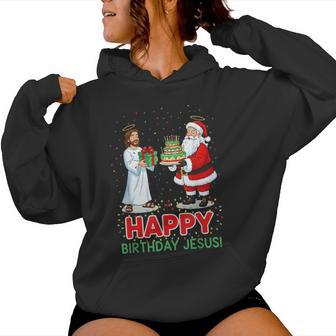 Happy Birthday Jesus Christian Christmas Santa And Jesus Fun Women Hoodie - Thegiftio UK