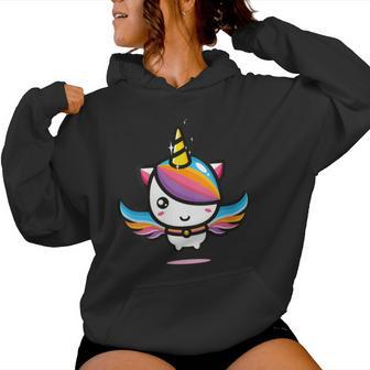 Hermoso Unicornio Arcoiris Cuello Sudadera con capucha para mujer - Regaloses