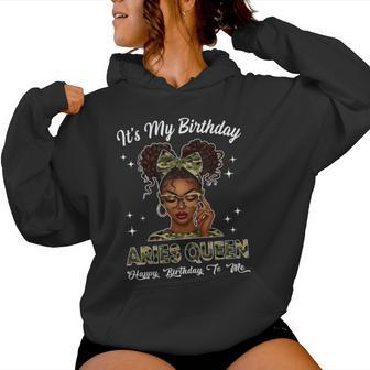 It's My Birthday Aries Queen Camo Bow Afro Black Girl Women Hoodie - Thegiftio