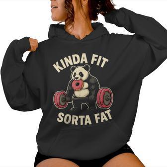 Kinda Fit Sorta Fat Gym Panda Weightlifting Dunat Women Hoodie | Mazezy