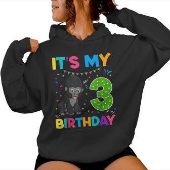 Kinder 3 Geburtstag Gorilla 3 Jahre Alt Jungen Mädchen Zoo Dschungel Kapuzenpullover für Damen - Seseable