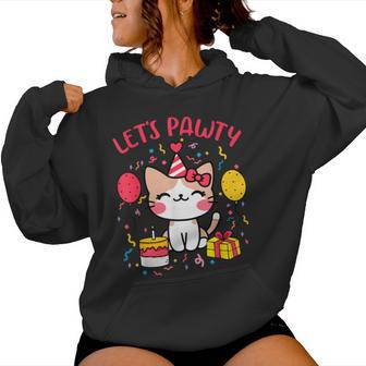 Let's Pawty Cute Cat Kitten Girl Female Birthday Women Hoodie - Thegiftio UK